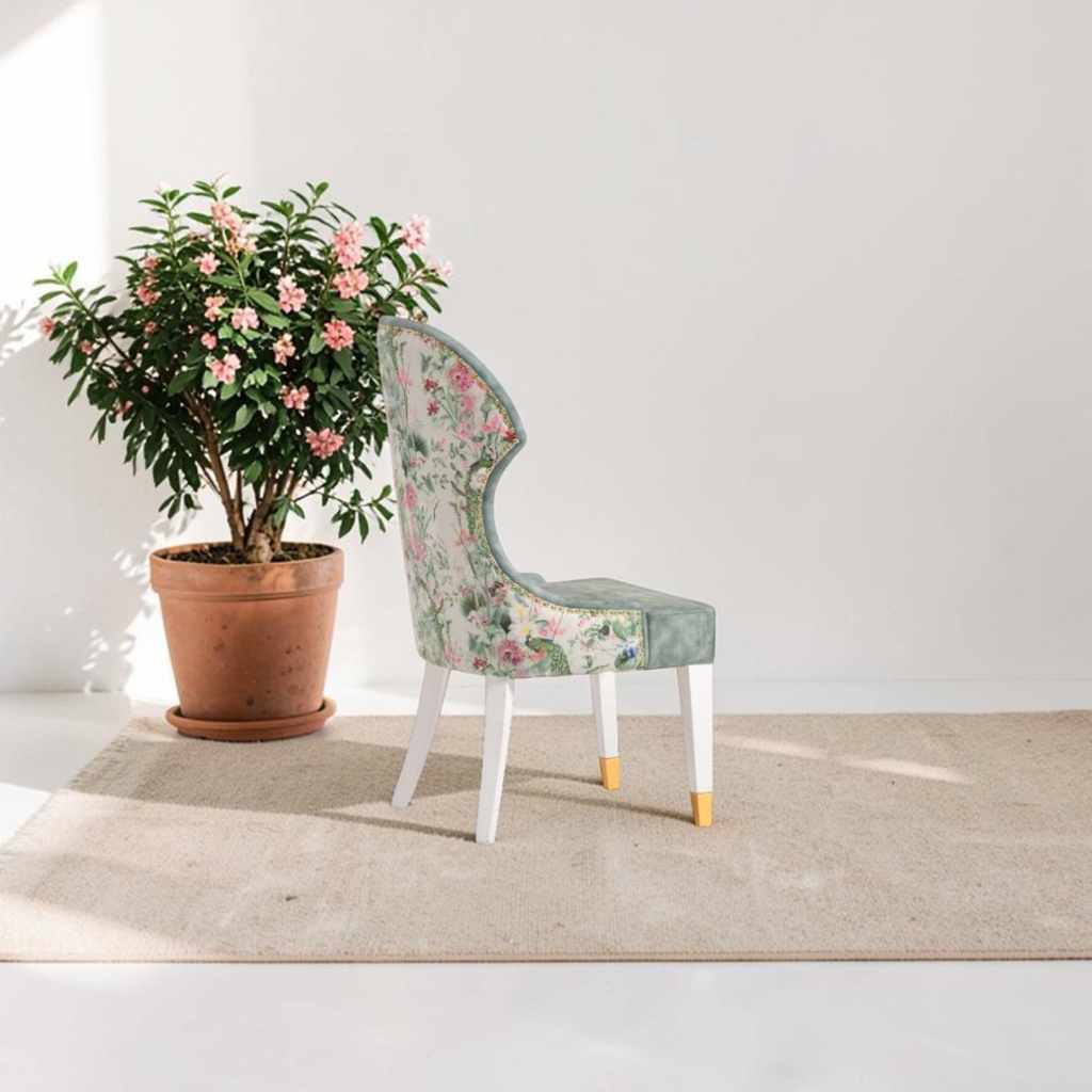 Elegant Floral Upholstered Accent Chair with Velvet Seat