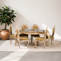 Classic French Style Dining Table Set with Floral Upholstered Chairs