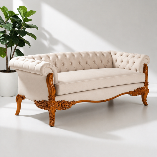 Elegant Cream Carved Sofa with Classic Design